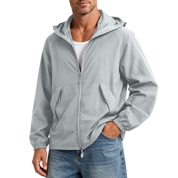 PBFRDSJ Men's Windbreaker Lightweight Breathable Athletic Jackets Full Zip High Neck Sun Protection Jacket with Pockets