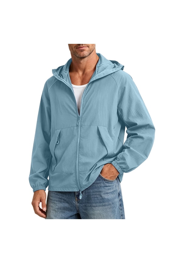 Men's Windbreaker Lightweight Breathable Athletic Jackets Full Zip High Neck Sun Protection Jacket with Pockets