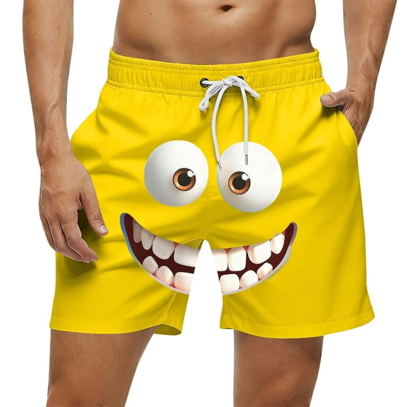 PBFRDSJ Mens Board Shorts Plus Size Beach Vacation Outfit 3D Cartoon Smile Face Swim Trunks with Drawstring Elastic