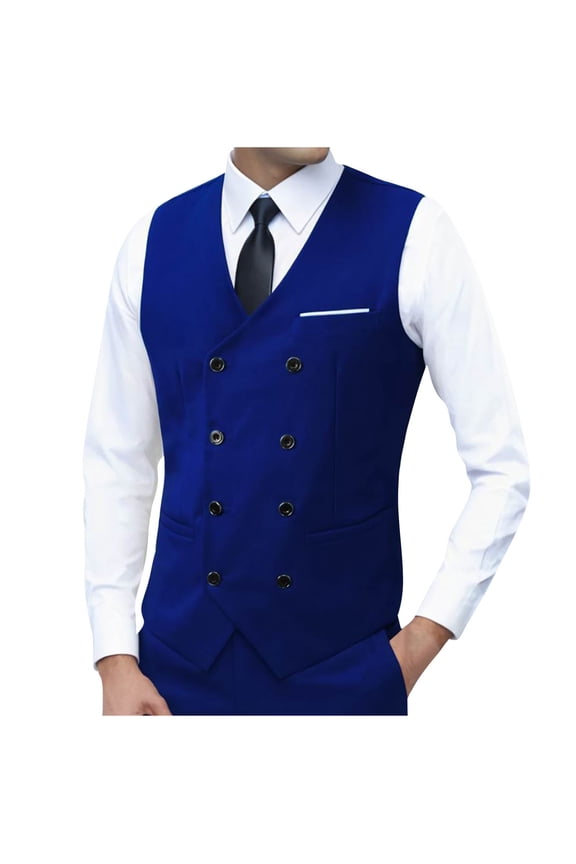 Mens Double Breasted Suit Vest Casual Office Gilet Formal Business Wedding Prom Men's Dress Vest Waistcoat