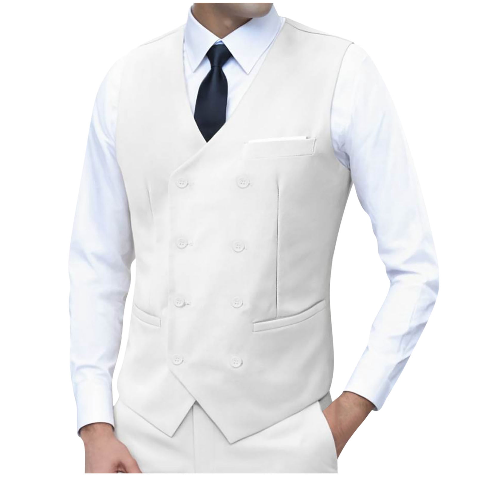 PBFRDSJ Mens Double Breasted Suit Vest Casual Office Gilet Formal