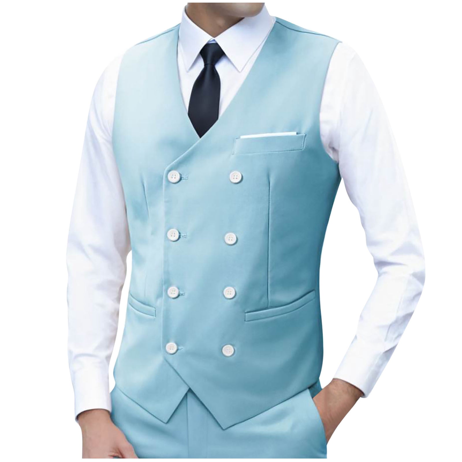PBFRDSJ Mens Double Breasted Suit Vest Casual Office Gilet Formal