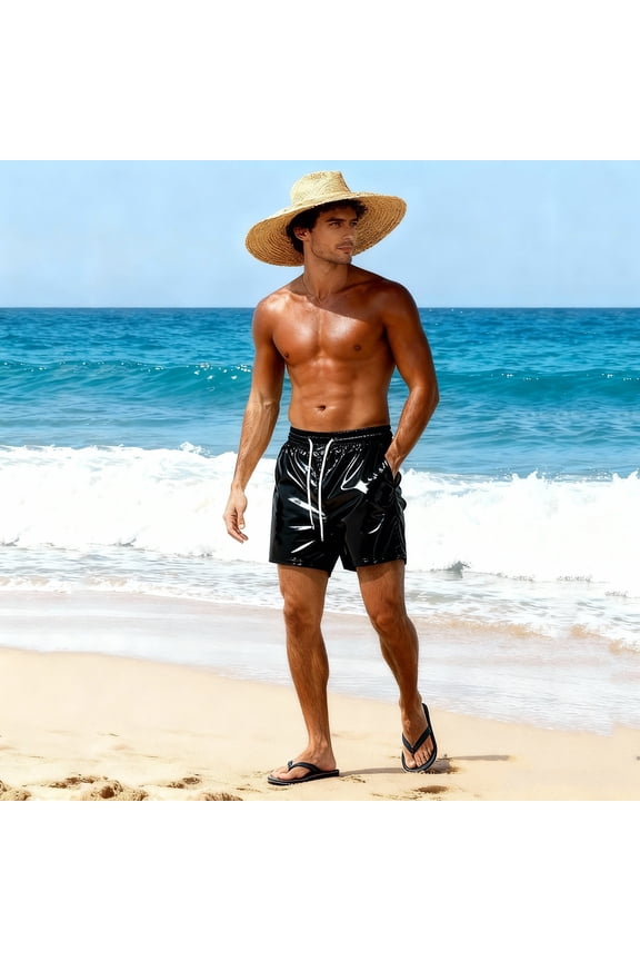 Mens Swim Trunks Metallic Shiny Sparkly Hot Drawstring Short with Pockets for Beach Vacation Swimming