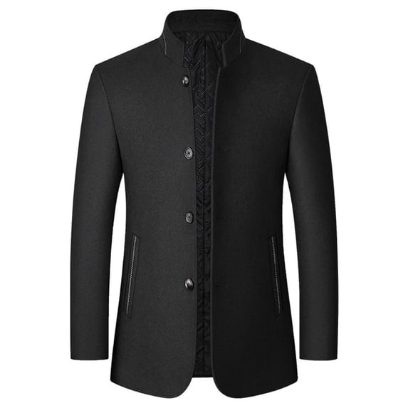 PBFRDSJ Mens Wool Blend Blazer Button Down Mandarin Collar Formal Coat Casual Warm Windbreaker Jacket for Office Business