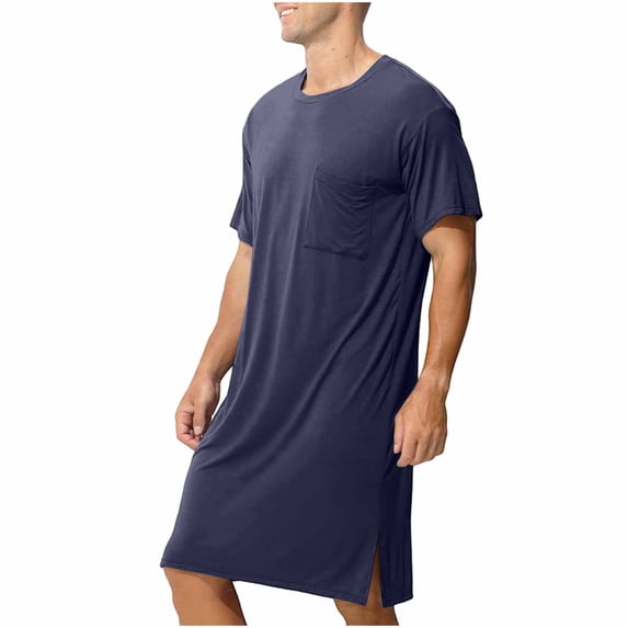 PBFRDSJ Modal Mens Loose Nightshirt Short Sleeve Crew Neck Casual T Shirt Thin Breathable Summer Nightwear