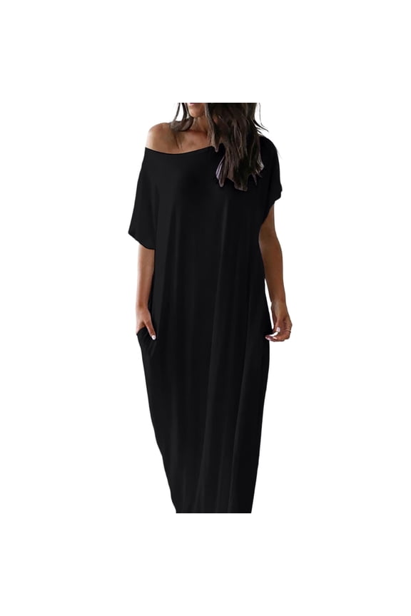 Nightgowns for Women Half Sleeve Plus Size Solid House Dress Round Neck Off the Shoulder Loose Maxi Sundresses