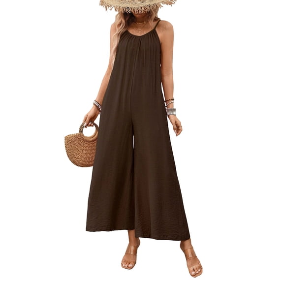 PBFRDSJ One Piece Jumpsuits for Women Sleeveless Spaghetti Strap Loose Romper Summer Casual Breathable Wide Leg Jumpsuit