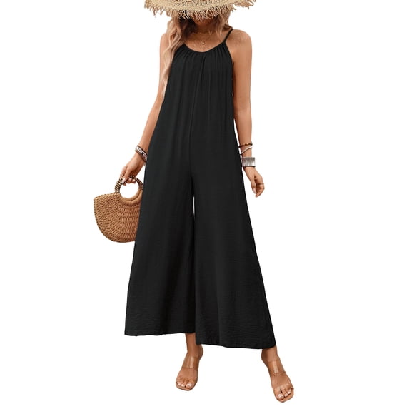 PBFRDSJ One Piece Jumpsuits for Women Sleeveless Spaghetti Strap Loose Romper Summer Casual Breathable Wide Leg Jumpsuit
