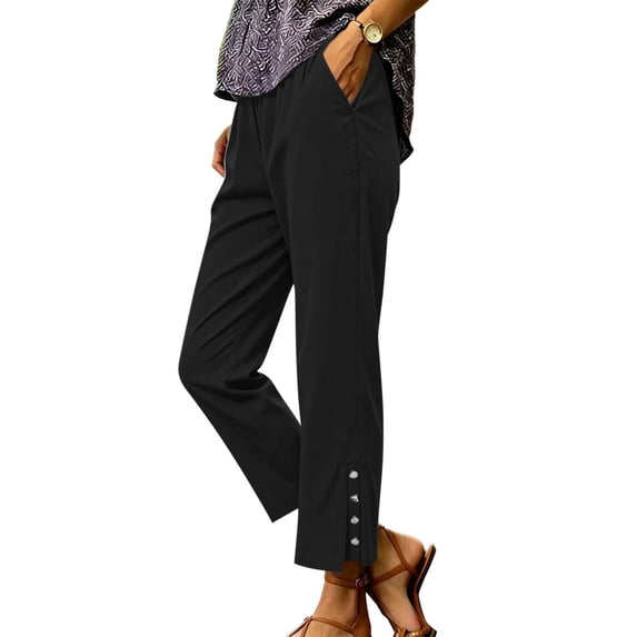 PBFRDSJ Palazzo Pants for Women Solid Elastic Waisted Straight Leg Wide Leg Pants with Pockets for Work Office