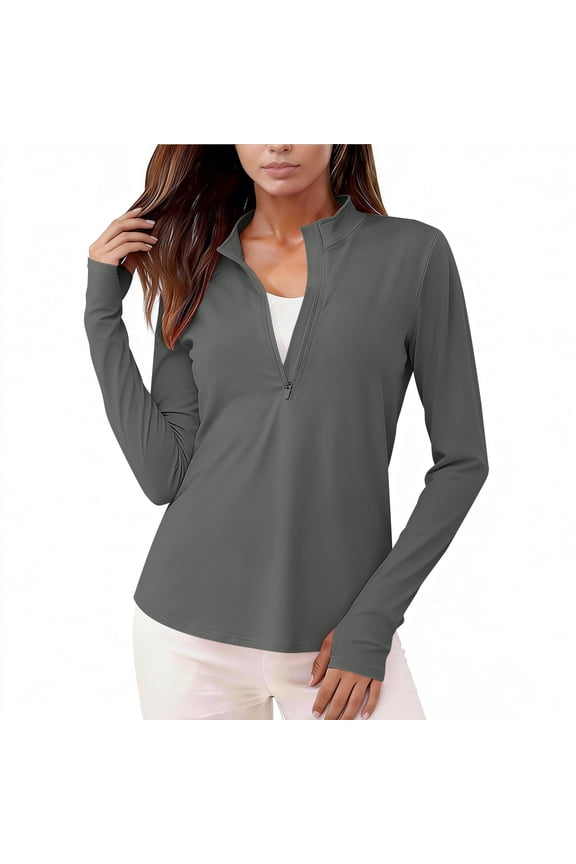 Quarter Zip Pullover Women Long Sleeve UPF 50+ Golf Tennis Shirts UV Protection Lightweight Hiking Rash Guard Tops
