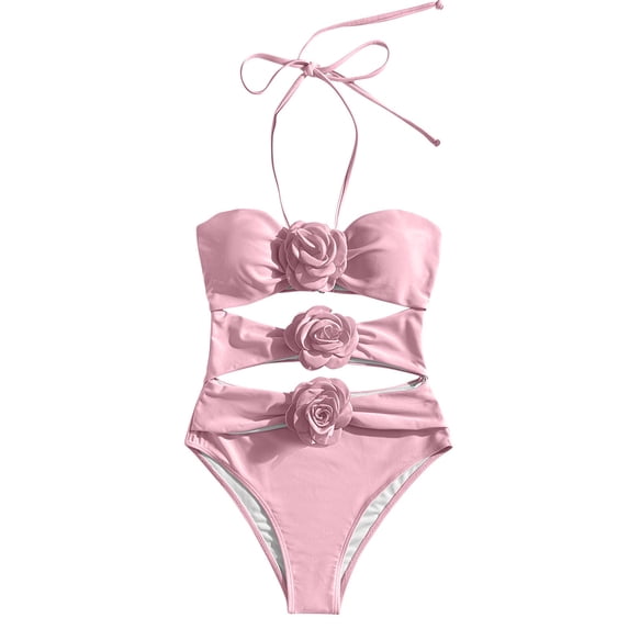 PBFRDSJ Sexy One Piece Swimsuit for Women with 3D Rose Cami Cutout High Leg Slit Bathing Suit for Beach Photoshots Swimming Vacation