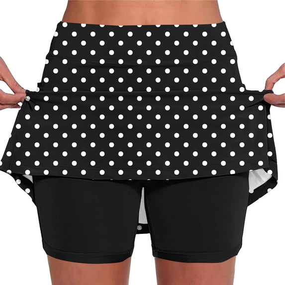 PBFRDSJ Skorts for Woman Polka Dot Print Tennis Skirts Athletic Skirt with Golf Shorts Lightweight High Waist Skinny Skorts