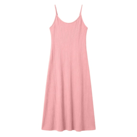 PBFRDSJ Spaghetti Strap Dresses for Women Casual Round Neck sleeveless Dress Solid Color Ribbed Midi Length Sundresses