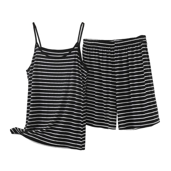 PBFRDSJ Striped Set for Women Modal Sleeveless Spaghetti Straps Cami Tops Elastic Waist Sleep Shorts Set Soft Modal Nightwear