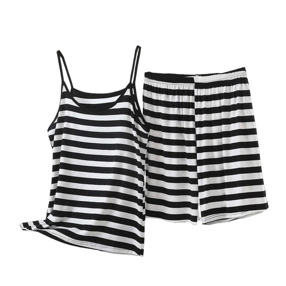 PBFRDSJ Striped Set for Women Modal Sleeveless Spaghetti Straps Cami Tops Elastic Waist Sleep Shorts Set Soft Modal Nightwear