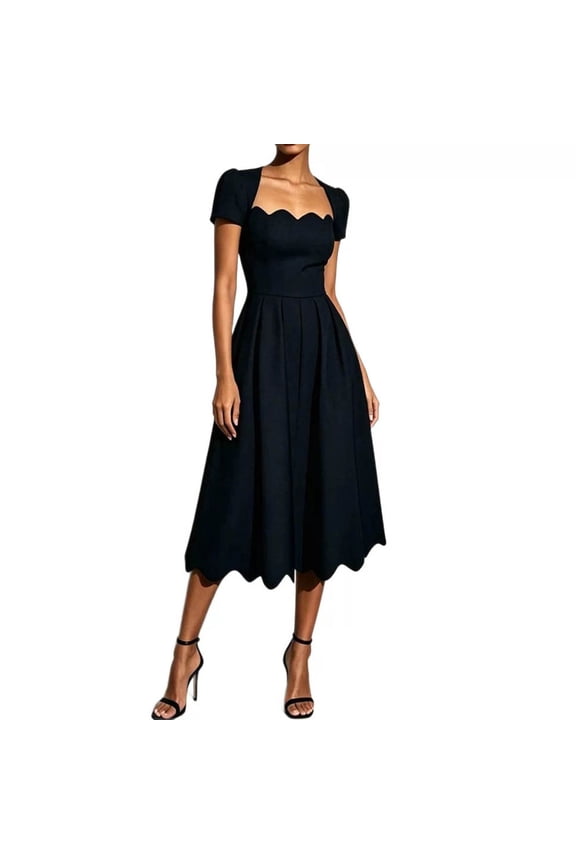 Summer Dresses for Women 2026 Vintage Elegant Semi Formal Black Dress Swing A Line Cocktail Party Frock