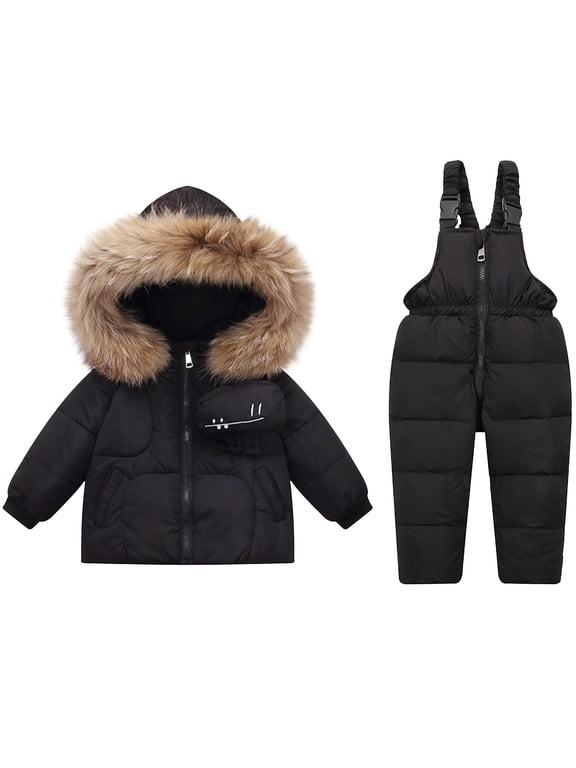 Toddler Winter Two Piece Hooded Snowsuit Warm Outdoor Ski Set for Cold Weather Daily Wear Outdoor Activities Weekend Trip