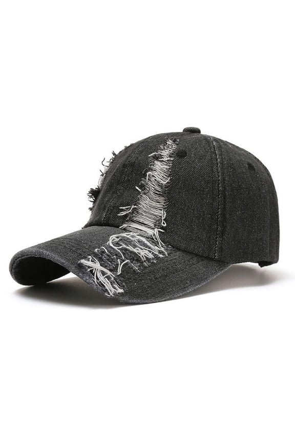 Vintage Distressed Ripped Denim Baseball Cap for Women Men Frayed Ripped Grunge Dad Hat Retro Streetwear Adjustable Casual Sun Hat for Festivals Travel