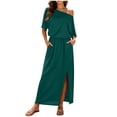 thumbnail image 1 of PBFRDSJ Wedding Guest Dresses for Women One Shoulder Side Split Maxi Dress Half Sleeve Mid Rise Summer Beach Cover up with Pockets, 1 of 9