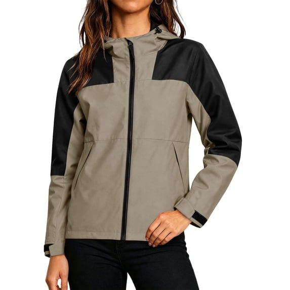 PBFRDSJ Windbreaker Jacket Women Color Block Drawstring Waterproof Hooded Coat Thin Breathable Nylon Outdoor Jacket for Climbing Hiking