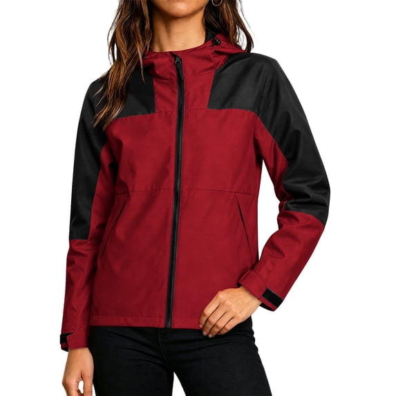 PBFRDSJ Windbreaker Jacket Women Color Block Drawstring Waterproof Hooded Coat Thin Breathable Nylon Outdoor Jacket for Climbing Hiking