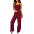 thumbnail image 1 of PBFRDSJ Women 2-Piece Solid Pajama Set Lace Trim Ribbed Cami PJ Drawstring Wide Leg Sleep Pants Set Relax Fit LoungeWear Two Piece, 1 of 6