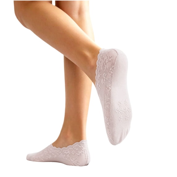 PBFRDSJ Women Lace No Show Socks Sheer Up Floral Heel Grip Liner Socks Ruffle Low Cut Non Slip Stockings for Flats Heel