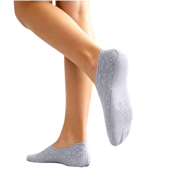 PBFRDSJ Women Lace No Show Socks Sheer Up Floral Heel Grip Liner Socks Ruffle Low Cut Non Slip Stockings for Flats Heel