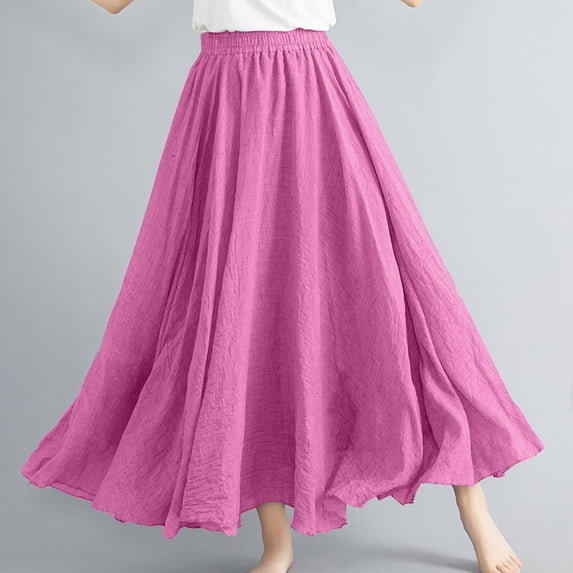 PBFRDSJ Women Linen Maxi Skirt Elastic High Waist Plus Size Flowy Long Skirt Casual Summer Beach Ankle Skirt