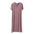 thumbnail image 1 of PBFRDSJ Women Short Sleeves Long Nightgown Modal V Neck Casual Loungewear Solid Oversized Soft Sleepwear Multi-Color, 1 of 6