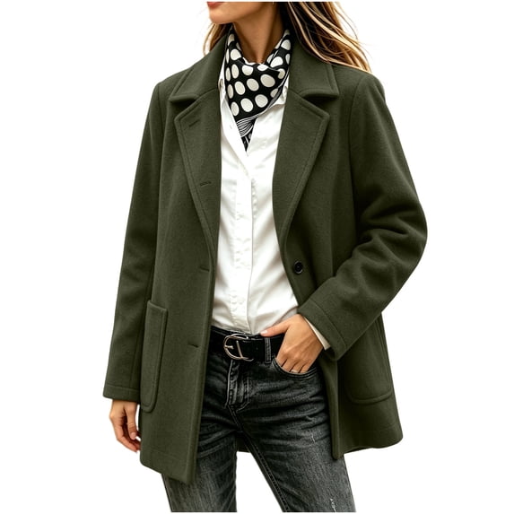 PBFRDSJ Women Winter Single Breasted Pea Coat Casual Notch Lapel Oversized Thicken Tweed Overcoat Mid Long Wool Blend Overcoat Jacket
