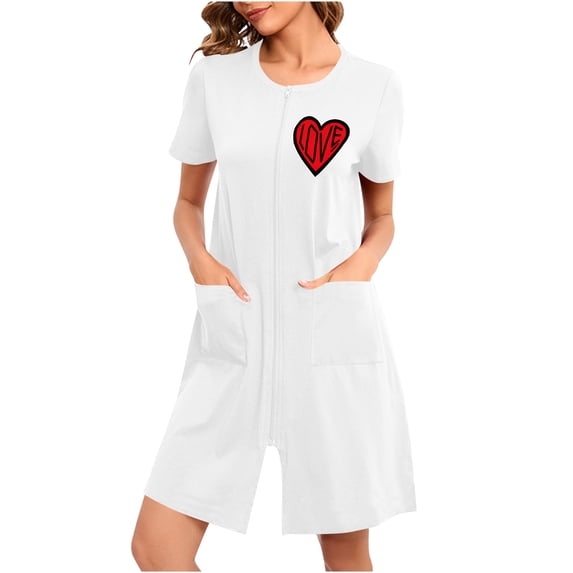 PBFRDSJ Women Zipper Robe Short Sleeve Lightweight Soft Housecoat Summer Short Nightgowns with Pockets