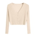 thumbnail image 1 of PBFRDSJ Women's 100% Cotton Bolero Shrug Long Sleeve Button Down V Neck Cover Up Wrap Crop Tops, 1 of 6