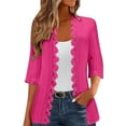 thumbnail image 1 of PBFRDSJ Women's 3/4 Sleeve Lace Cardigan Collarless Pleated Open Front Shrug Trendy Lace Trim Casual Cover Up, 1 of 6