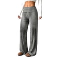 thumbnail image 1 of PBFRDSJ Women's Black Striped Wide Leg Pants Textured Elastic Waist Casual Lounge Trousers Lightweight Comfy Stretchy Loose Pants, 1 of 6