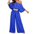 thumbnail image 1 of PBFRDSJ Women's Casual Off Shoulder Lantern Long Sleeve High Waist Wide Leg Jumpsuit With Braided Belt for Daily Vacation Party, 1 of 6
