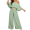 thumbnail image 1 of PBFRDSJ Women's Casual Off Shoulder Lantern Long Sleeve High Waist Wide Leg Jumpsuit With Braided Belt for Daily Vacation Party, 1 of 6