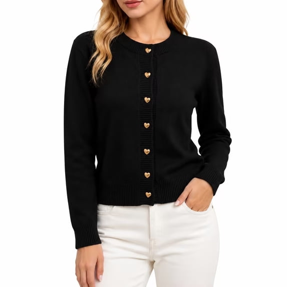 PBFRDSJ Women's Cropped Knit Cardigan Round Neck Long Sleeve Button Down Sweater Soft Knit Casual Pullover Cardigan Free Sizes