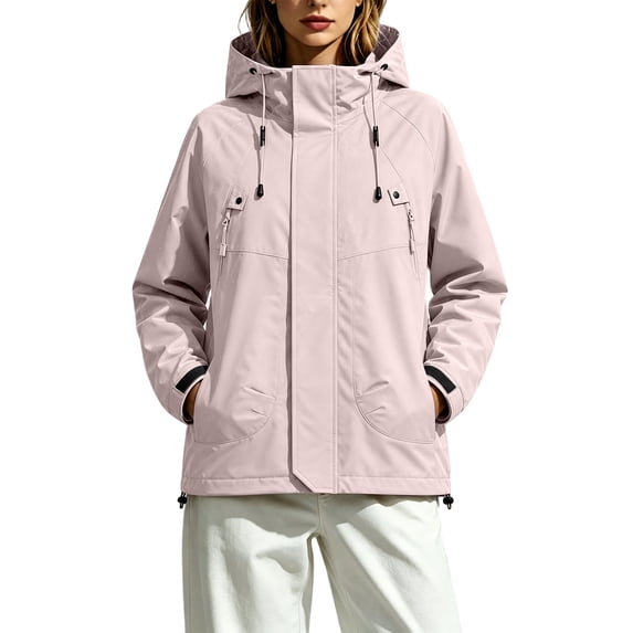 PBFRDSJ Women's Hooded Outdoor Windbreaker Long Sleeve Zip Up Jacket Waterproof Warm Winter Snow Coat for Skiing Snowboarding Sizes XS-2XL