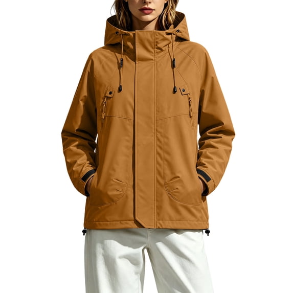 PBFRDSJ Women's Hooded Outdoor Windbreaker Long Sleeve Zip Up Jacket Waterproof Warm Winter Snow Coat for Skiing Snowboarding Sizes XS-2XL