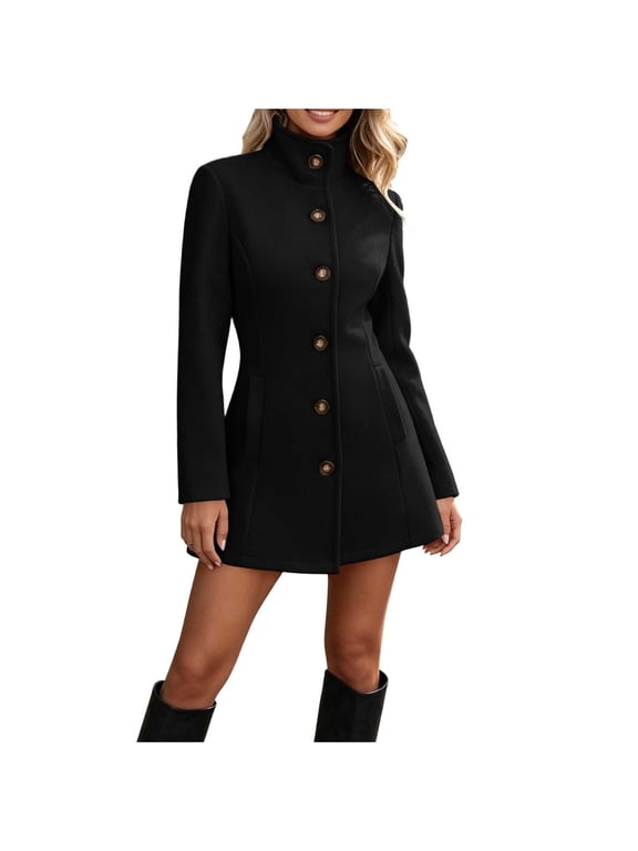 Women’s Long One Breasted Overcoat Vintage A-line Flare Winter Coat Warm Dressy Outerwear