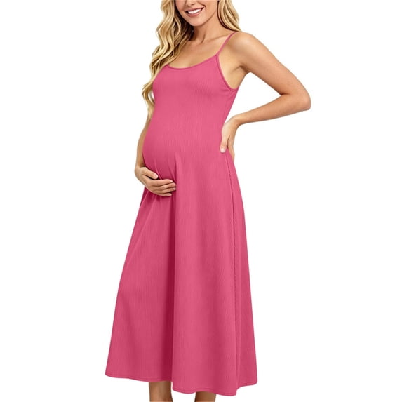 PBFRDSJ Women's Maternity Cami Dresses Sleeveless Backless Casual Dress Spaghetti Strap Flowy Loose Long Sundress