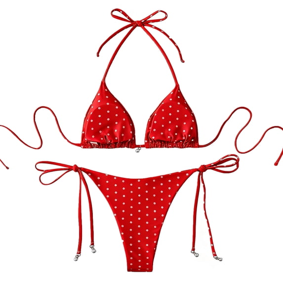 PBFRDSJ Women's Polka Dots Bikini Set Halter Triangle String Thong Y2k Summer Beach Two Piece Swimsuit