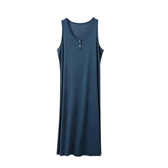 PBFRDSJ Women's Round Neck Henley Sleeveless Midi Nightgown Loose Soft Tank Sleep Dress for Home Daily Wear Sizes XL-5XL