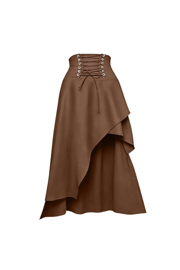 Women's Satin High Waisted Maxi Skirts High Waist Ruffle Flowy Asymmetrical Split A Line Half Slips Medieval Renaissance Stage Show Long Skirt