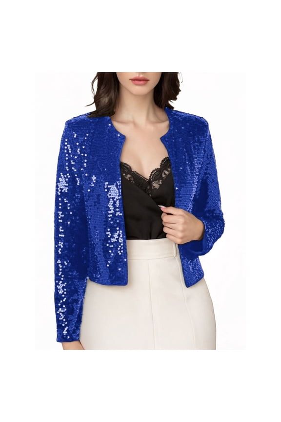 Women's Sequin Shrug Cardigan Long Sleeve Glitter Cropped Blazer Club Night Out Stage Costume