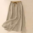 thumbnail image 1 of PBFRDSJ Women's Skirts High Waisted Drawstring Vintage Embroidered Midi Skirt Flowy Breathable Cotton and Linen Midi Skirt with Side Split, 1 of 7