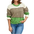thumbnail image 1 of PBFRDSJ Women’s Striped Open Front Cardigan Long Sleeve Crew Neck Button Down Knit Sweater Retro Casual Wool Tops, 1 of 9