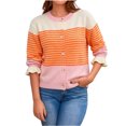 thumbnail image 1 of PBFRDSJ Women’s Striped Open Front Cardigan Long Sleeve Crew Neck Button Down Knit Sweater Retro Casual Wool Tops, 1 of 9