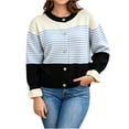 thumbnail image 1 of PBFRDSJ Women’s Striped Open Front Cardigan Long Sleeve Crew Neck Button Down Knit Sweater Retro Casual Wool Tops, 1 of 9